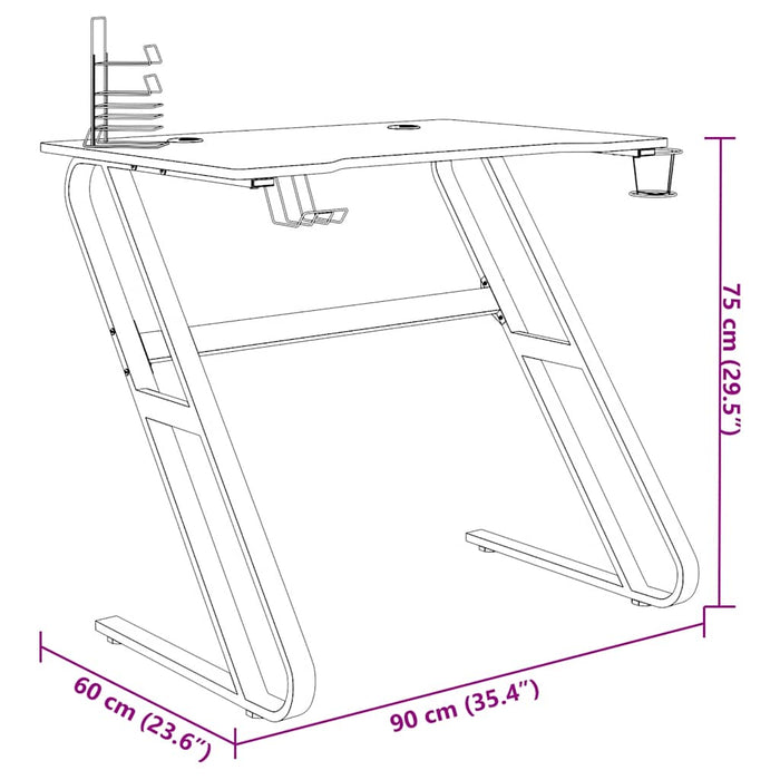 Birou de gaming cu picioare în formă de ZZ, negru, 90x60x75 cm - WALTI WALTI
