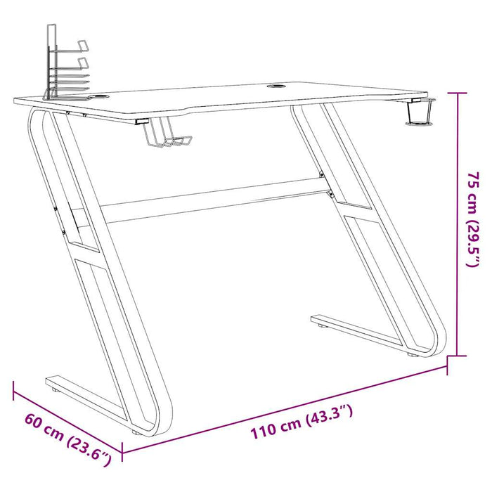 Birou de gaming cu picioare în formă de ZZ, negru, 110x60x75 cm - WALTI WALTI