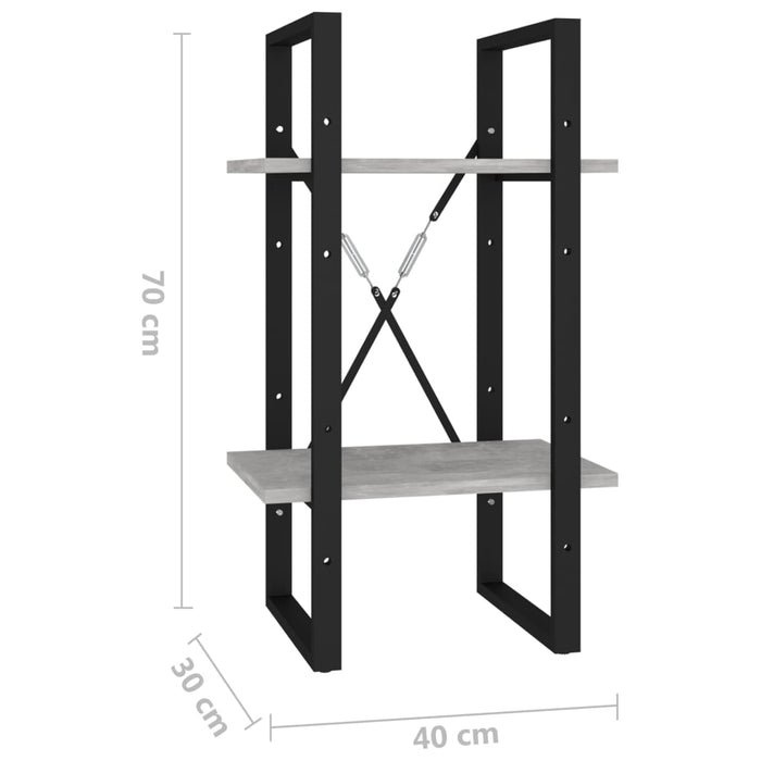 Bibliotecă cu 2 rafturi, gri beton, 40x30x70 cm, PAL - WALTI WALTI