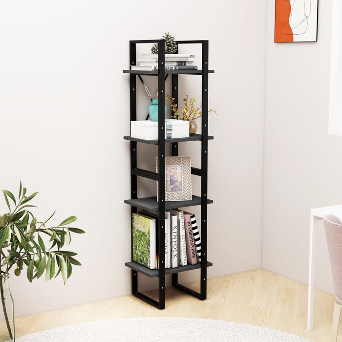 Bibliotecă cu 4 rafturi, gri, 40x30x140 cm, lemn masiv de pin - WALTI WALTI