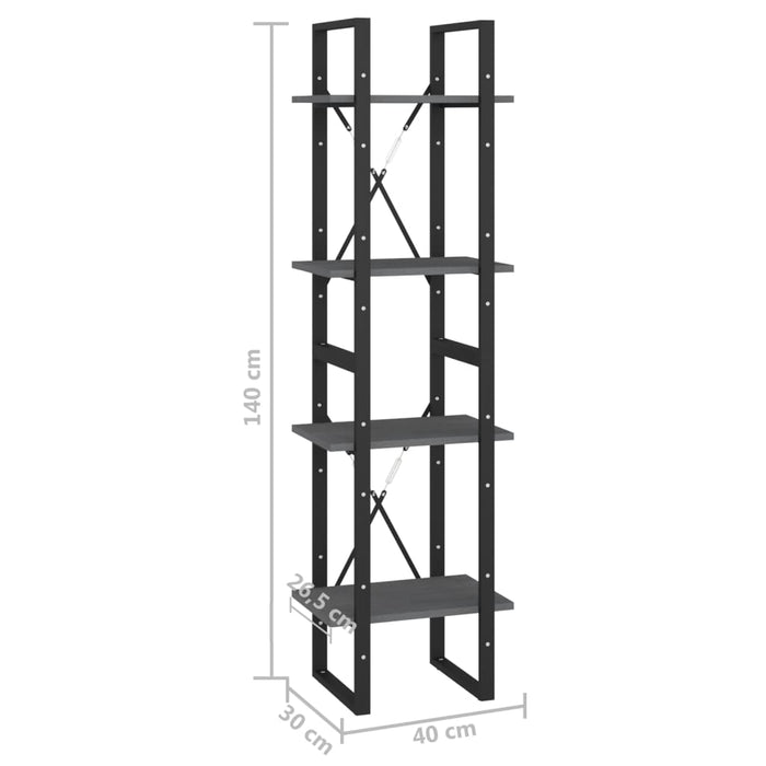 Bibliotecă cu 4 rafturi, gri, 40x30x140 cm, lemn masiv de pin - WALTI WALTI