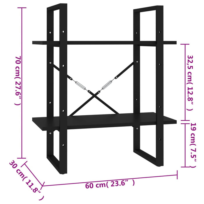 Bibliotecă cu 2 rafturi, negru, 60x30x70 cm, PAL WALTI