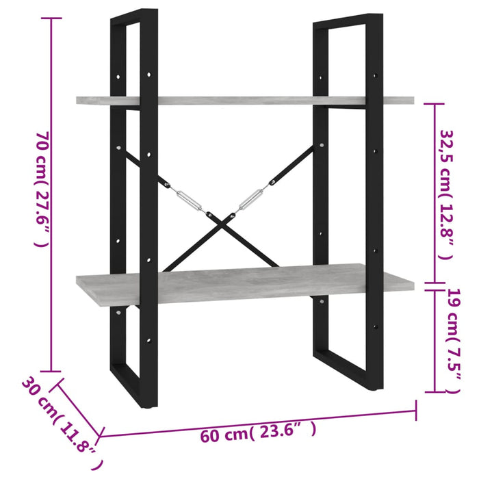 Bibliotecă cu 2 rafturi, gri beton, 60x30x70 cm, PAL - WALTI WALTI