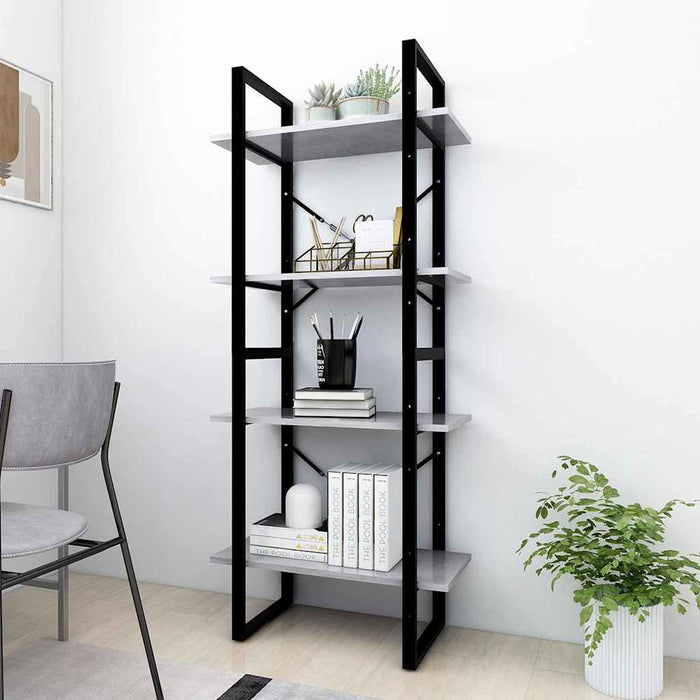 Bibliotecă cu 4 rafturi, gri beton, 60x30x140 cm, PAL WALTI