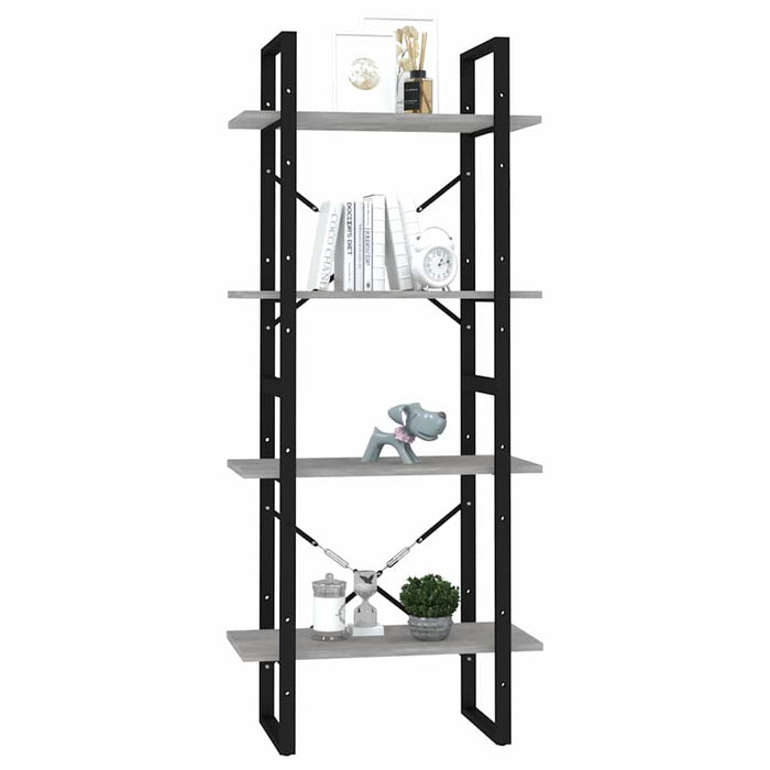 Bibliotecă cu 4 rafturi, gri beton, 60x30x140 cm, PAL WALTI
