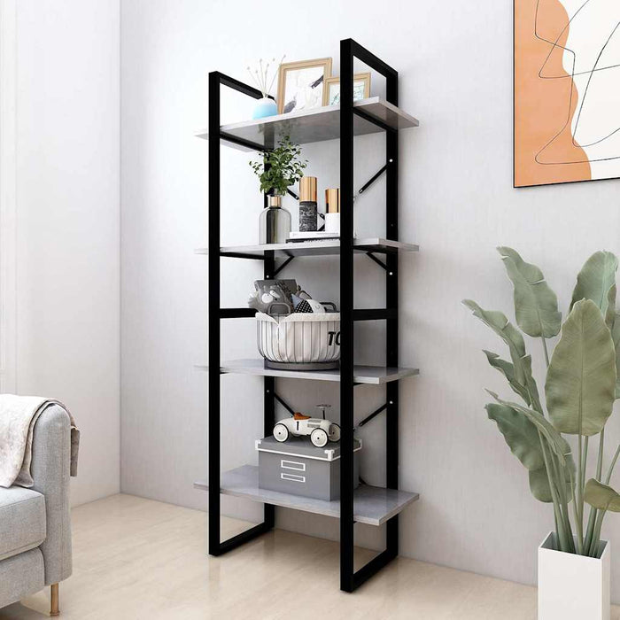 Bibliotecă cu 4 rafturi, gri beton, 60x30x140 cm, PAL WALTI