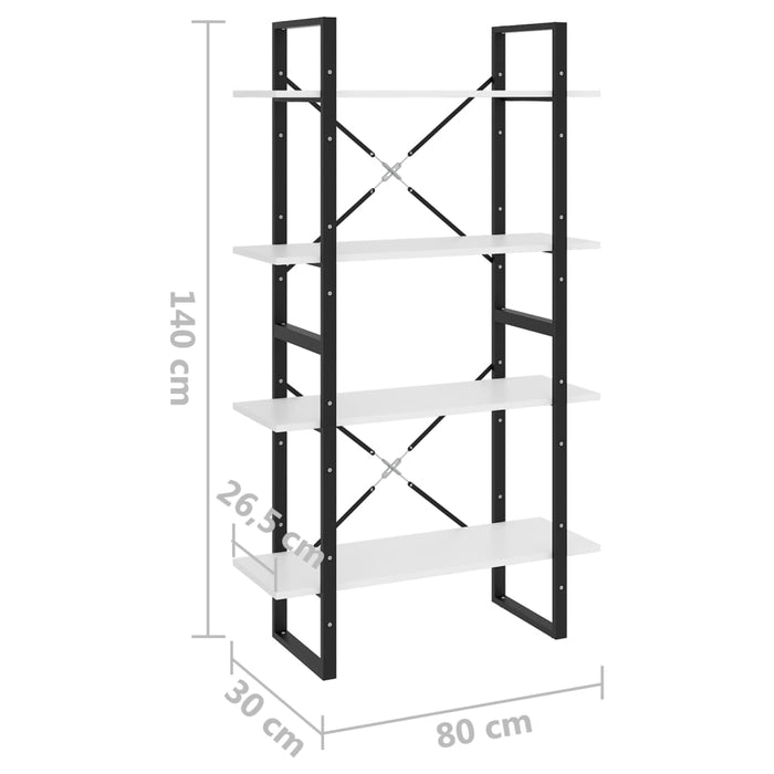 Bibliotecă cu 4 rafturi, alb, 80x30x140 cm, PAL - WALTI WALTI