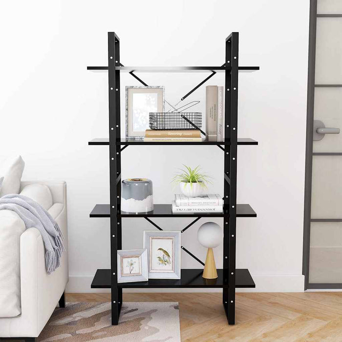 Bibliotecă cu 4 rafturi, negru, 80x30x140 cm, PAL - WALTI WALTI