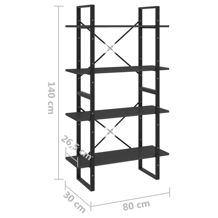Bibliotecă cu 4 rafturi, gri, 80x30x140 cm, PAL - WALTI WALTI