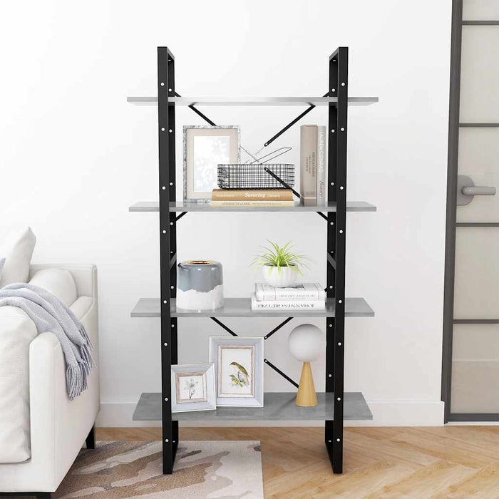 Bibliotecă cu 4 rafturi, gri beton, 80x30x140 cm, PAL - WALTI WALTI