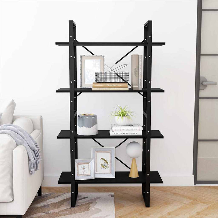 Bibliotecă cu 4 rafturi, negru, 80x30x140 cm, lemn masiv de pin - WALTI WALTI