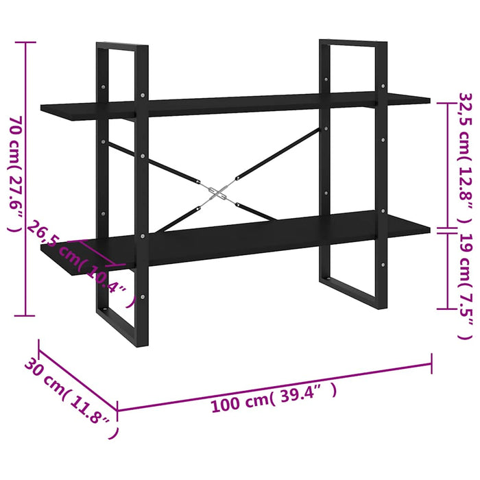 Bibliotecă cu 2 rafturi, negru, 100x30x70 cm, PAL - WALTI WALTI