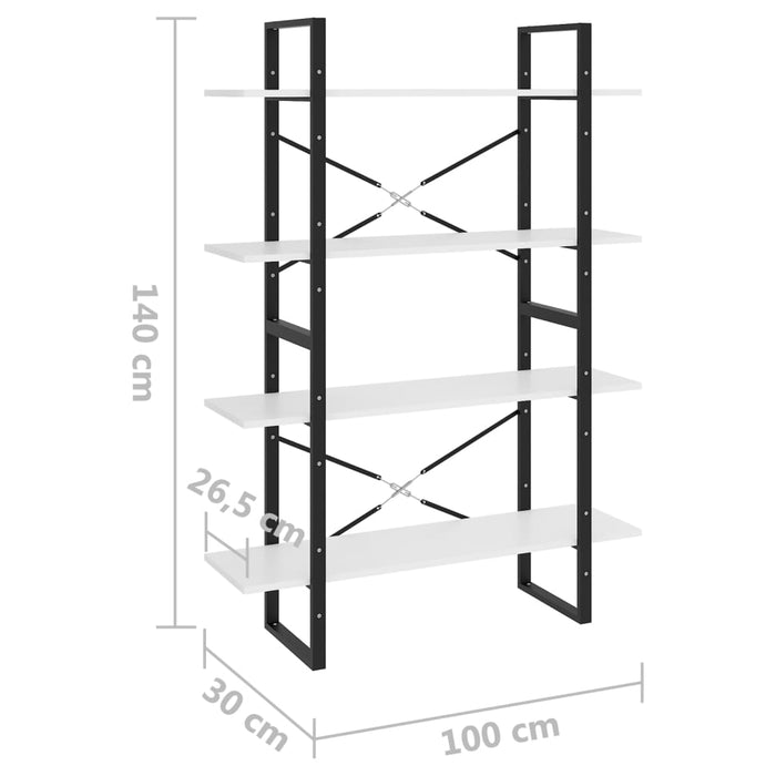 Bibliotecă cu 4 rafturi, alb, 100x30x140 cm, PAL - WALTI WALTI