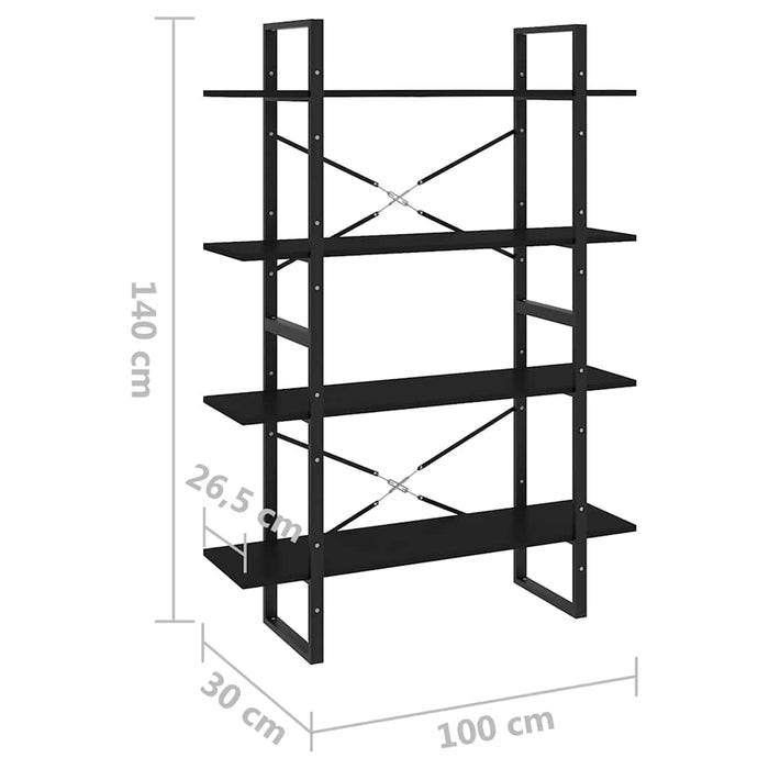 Bibliotecă cu 4 rafturi, negru, 100x30x140 cm, PAL - WALTI WALTI