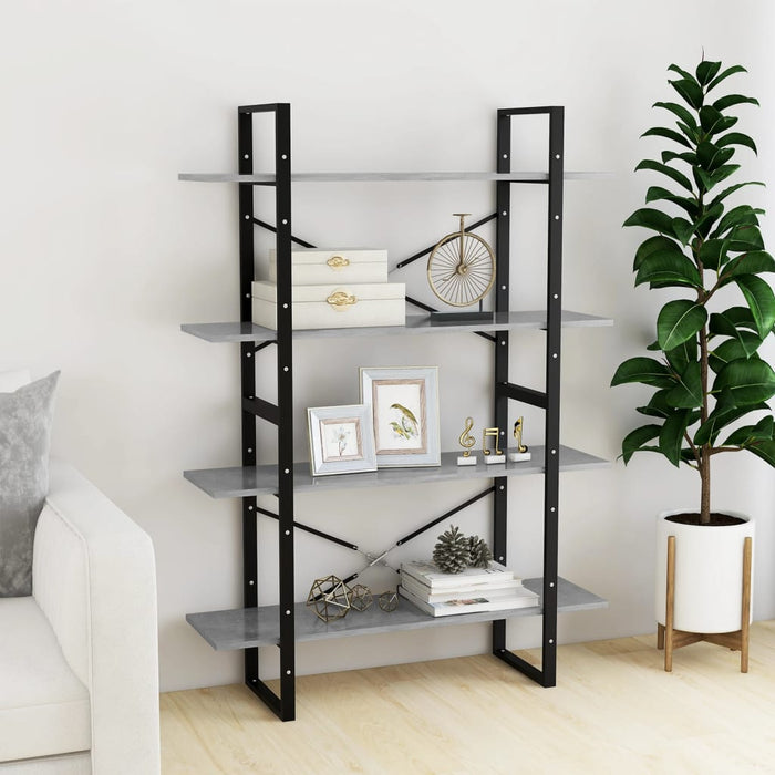 Bibliotecă, 4 rafturi, gri beton, 100x30x140cm, lemn prelucrat - WALTI WALTI