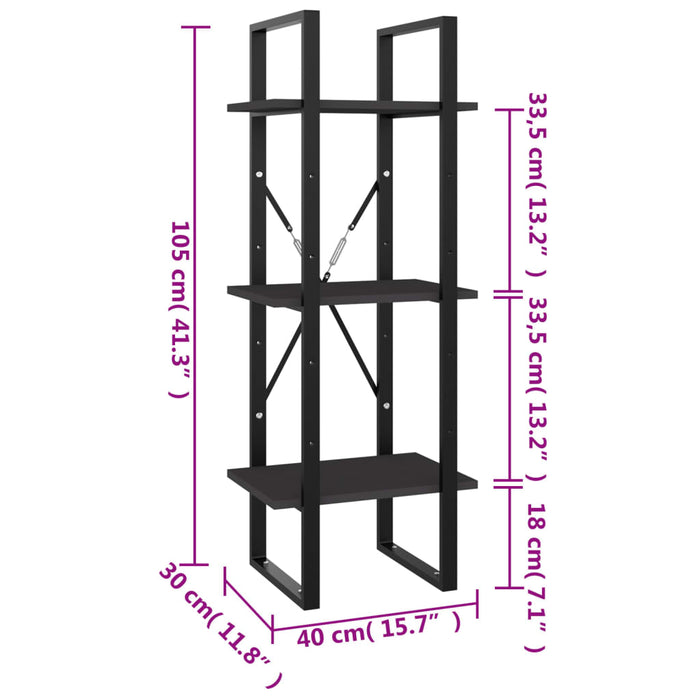 Bibliotecă cu 3 rafturi, gri, 40x30x105 cm, PAL - WALTI WALTI