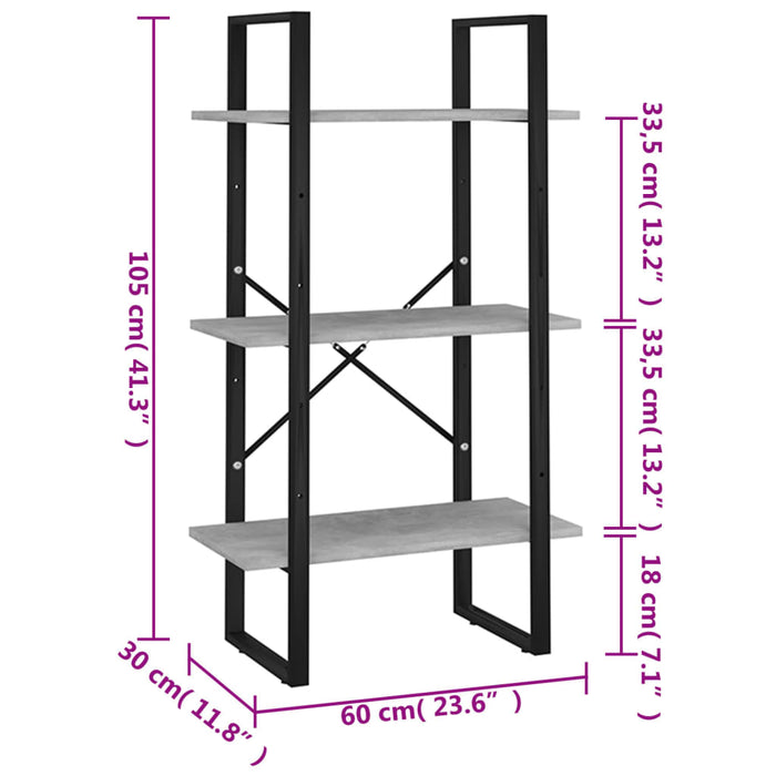 Raft de depozitare, gri beton, 60x30x105 cm, PAL - WALTI WALTI