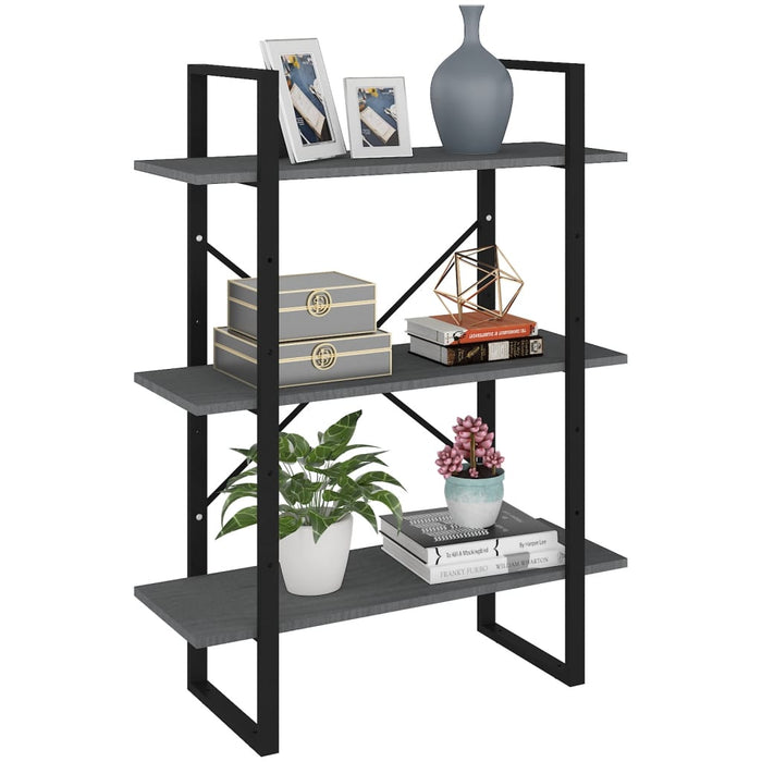 Bibliotecă cu 3 rafturi, gri, 80x30x105 cm, lemn masiv de pin - WALTI WALTI