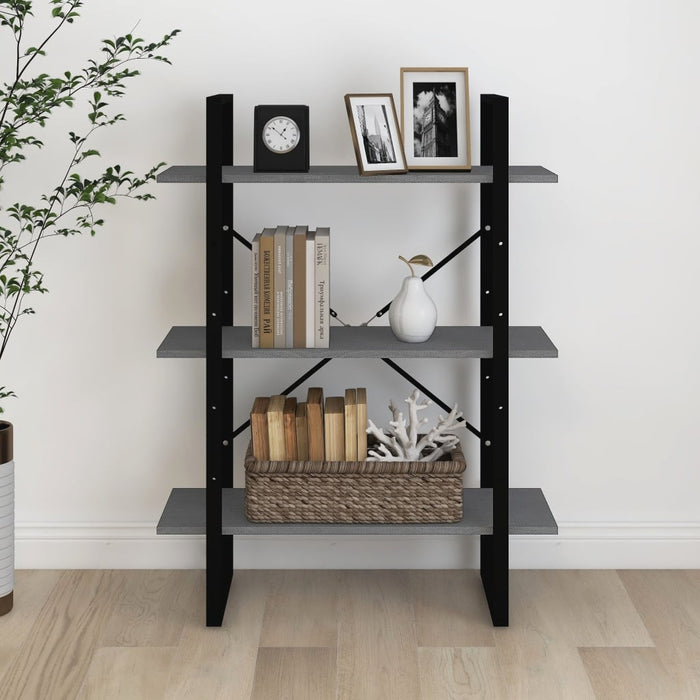 Bibliotecă cu 3 rafturi, gri, 80x30x105 cm, lemn masiv de pin - WALTI WALTI