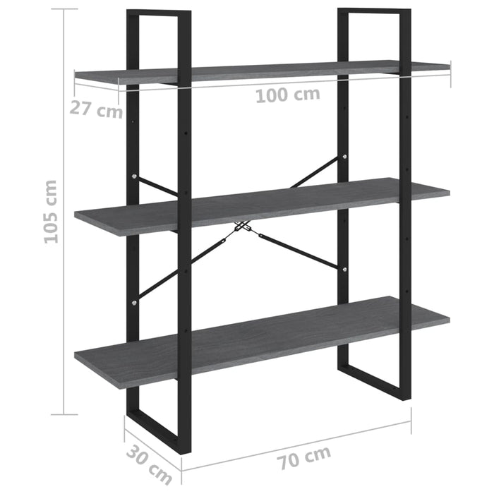 Bibliotecă cu 3 rafturi, gri, 100x30x105 cm, lemn masiv de pin - WALTI WALTI