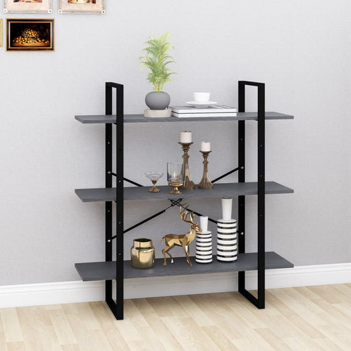 Bibliotecă cu 3 rafturi, gri, 100x30x105 cm, lemn masiv de pin - WALTI WALTI