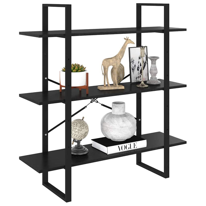 Bibliotecă cu 3 rafturi, negru, 100x30x105 cm, lemn masiv pin WALTI
