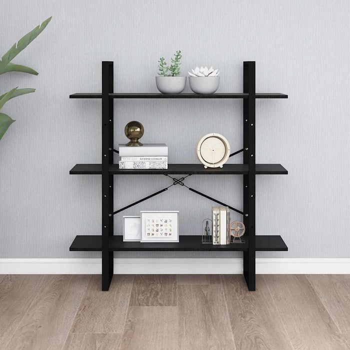 Bibliotecă cu 3 rafturi, negru, 100x30x105 cm, lemn masiv pin WALTI