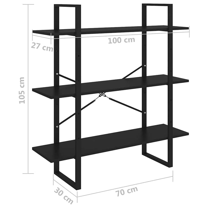 Bibliotecă cu 3 rafturi, negru, 100x30x105 cm, lemn masiv pin WALTI