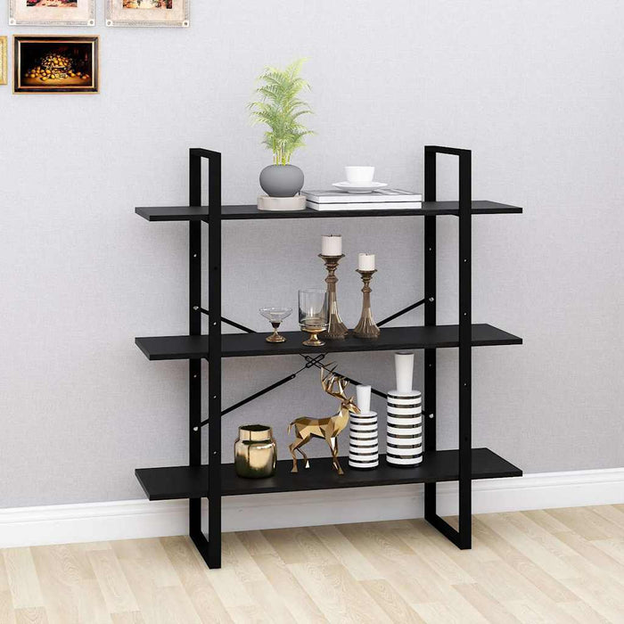 Bibliotecă cu 3 rafturi, negru, 100x30x105 cm, lemn masiv pin WALTI