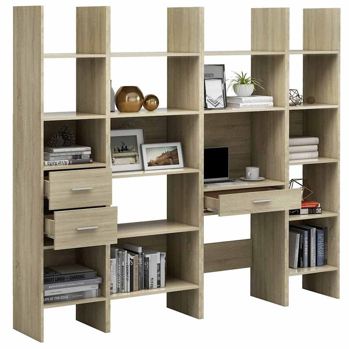 Set dulap bibliotecă, 4 piese, stejar sonoma, lemn prelucrat WALTI