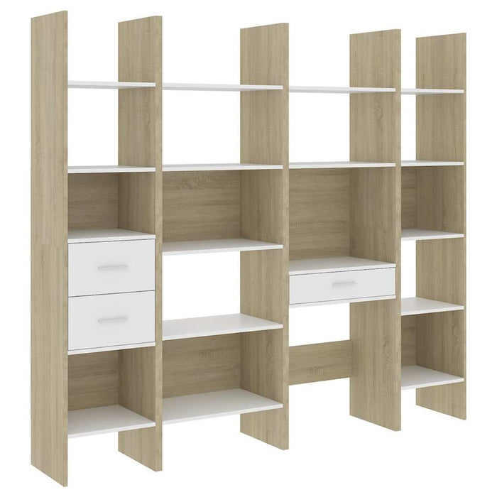 Set bibliotecă, 4 piese, alb și stejar sonoma, lemn prelucrat WALTI