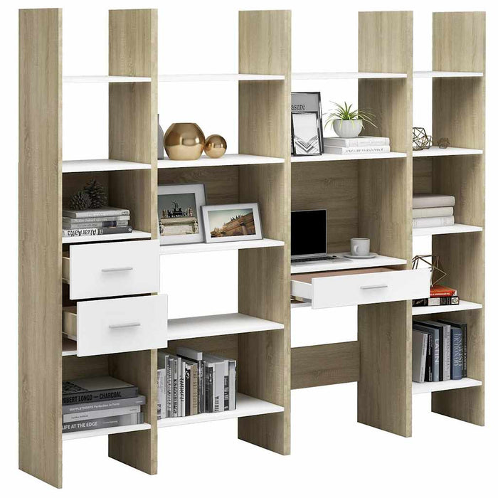 Set bibliotecă, 4 piese, alb și stejar sonoma, lemn prelucrat WALTI