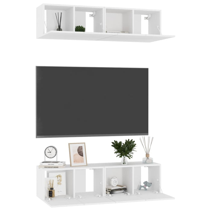 Set dulapuri TV, 4 piese, alb, 60x30x30 cm, lemn prelucrat - WALTI WALTI