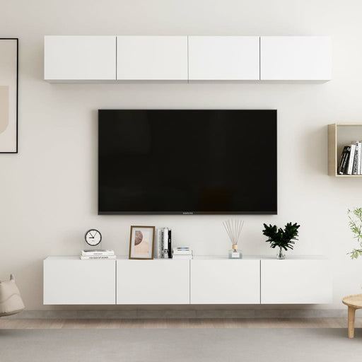 Comode TV, 4 buc., alb, 100x30x30 cm, lemn prelucrat - WALTI WALTI
