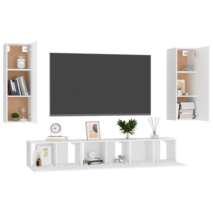 Set dulap TV, 5 piese, alb, lemn prelucrat - WALTI WALTI