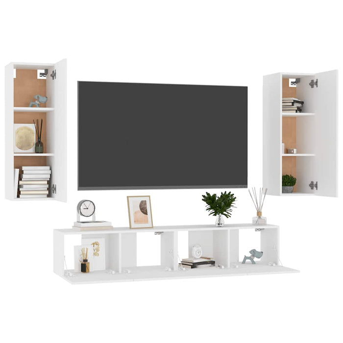 Set dulapuri TV, 4 piese, alb, lemn prelucrat - WALTI WALTI