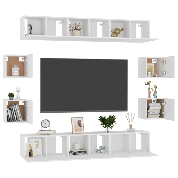 Set dulapuri TV, 10 piese, alb, lemn prelucrat - WALTI WALTI