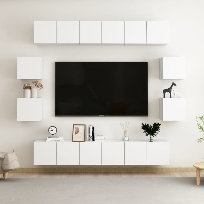 Set dulapuri TV, 10 piese, alb, lemn prelucrat - WALTI WALTI