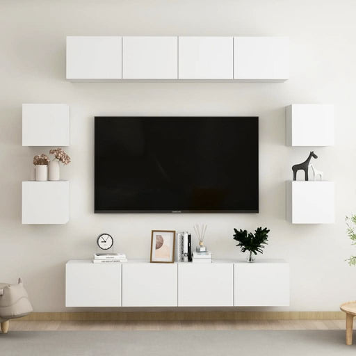 Set de dulapuri TV, 8 piese, alb, lemn prelucrat - WALTI WALTI