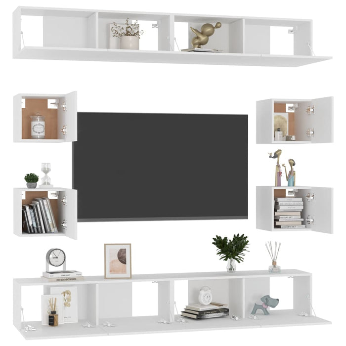 Set dulapuri TV, 8 piese, alb, lemn prelucrat - WALTI WALTI