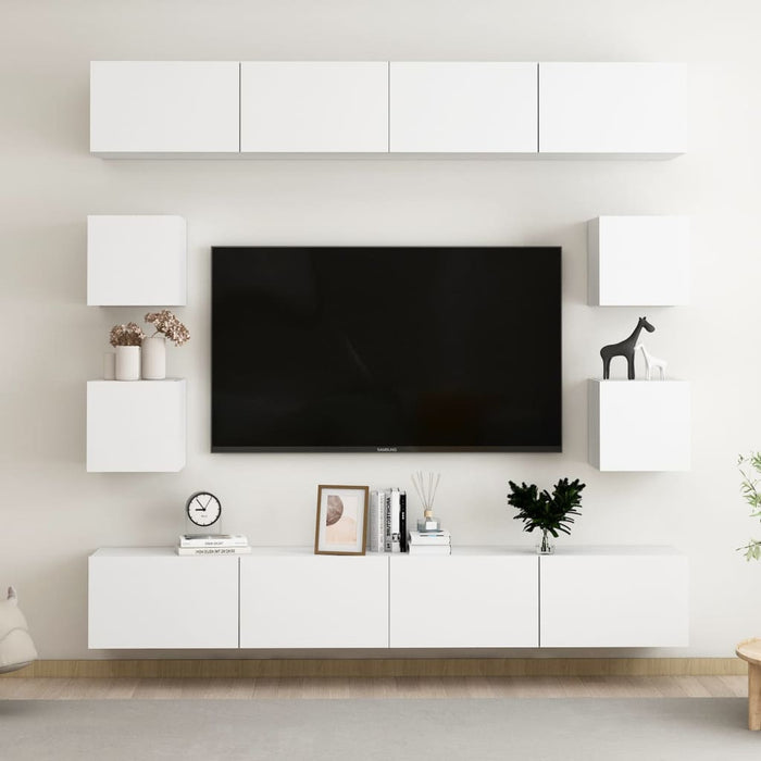 Set dulapuri TV, 8 piese, alb, lemn prelucrat - WALTI WALTI