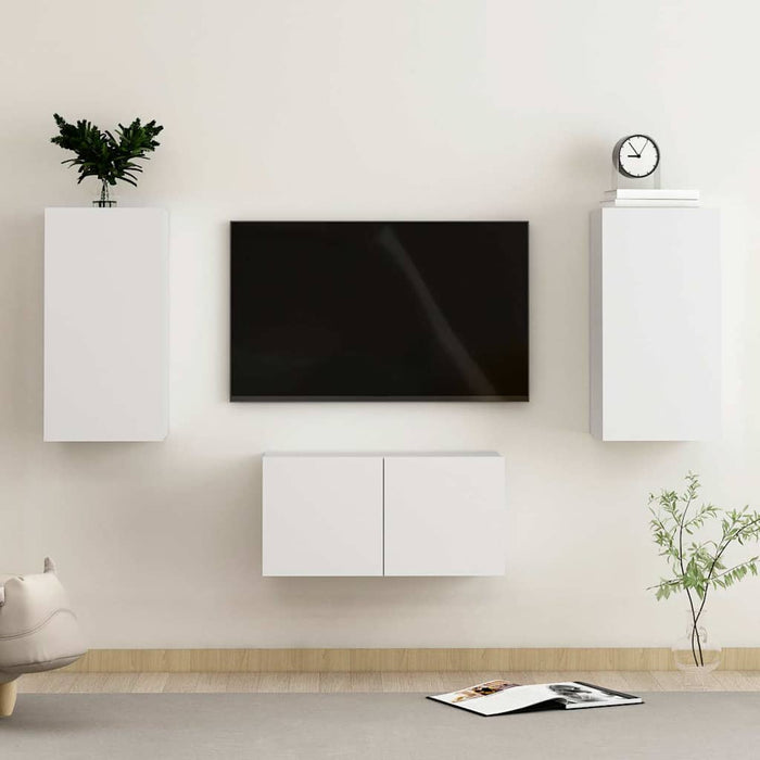 Set dulapuri TV, 3 piese, alb, lemn prelucrat - WALTI WALTI