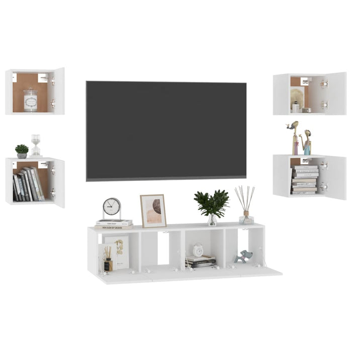 Set dulapuri TV, 6 piese, alb, lemn prelucrat - WALTI WALTI