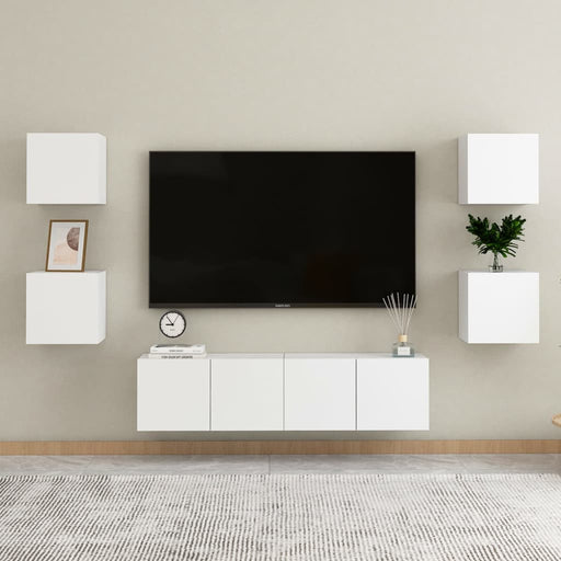 Set dulapuri TV, 6 piese, alb, lemn prelucrat - WALTI WALTI