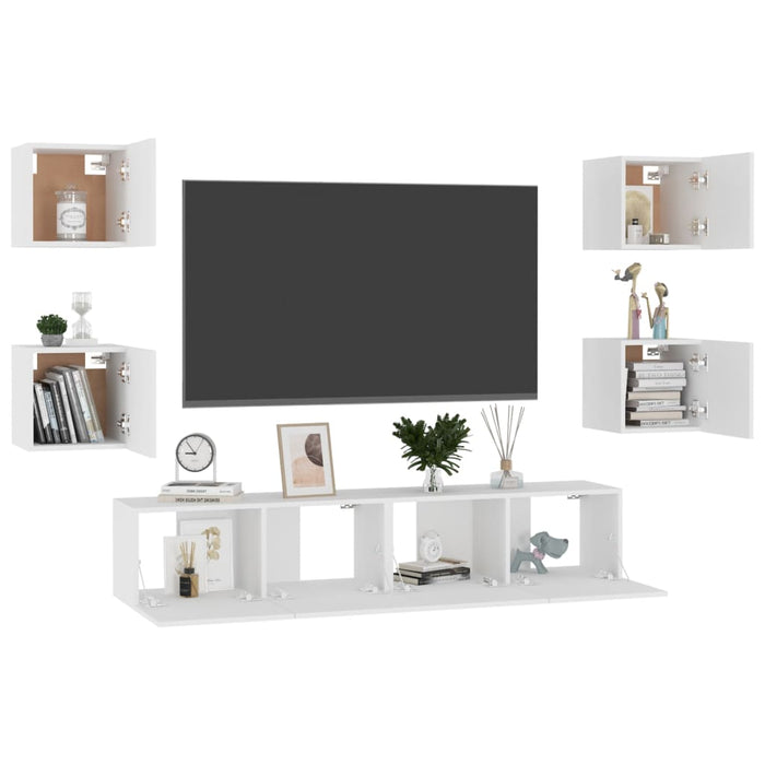 Set dulapuri TV, 6 piese, alb, lemn prelucrat - WALTI WALTI