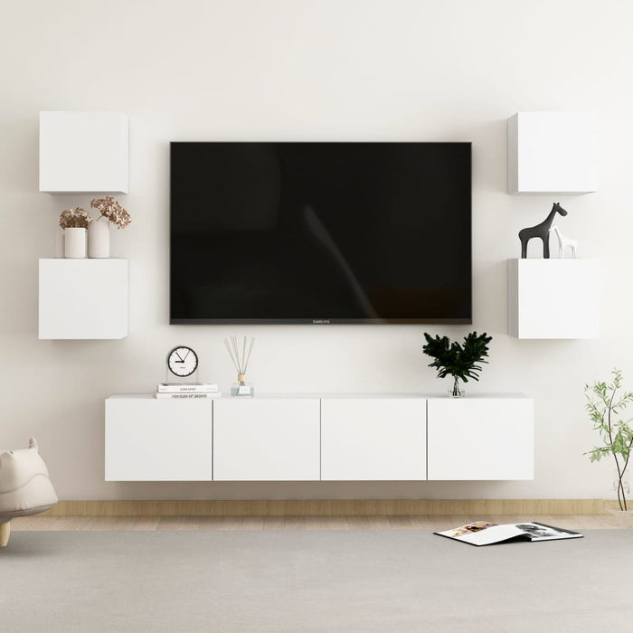 Set dulapuri TV, 6 piese, alb, lemn prelucrat - WALTI WALTI