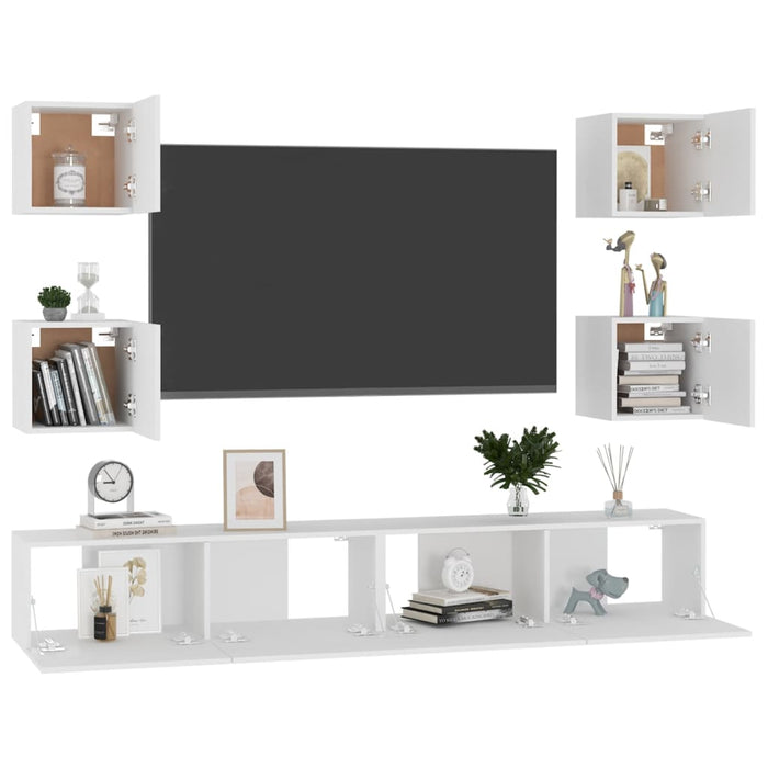 Set dulapuri TV, 6 piese, alb, lemn prelucrat - WALTI WALTI