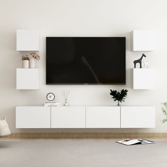 Set dulapuri TV, 6 piese, alb, lemn prelucrat - WALTI WALTI