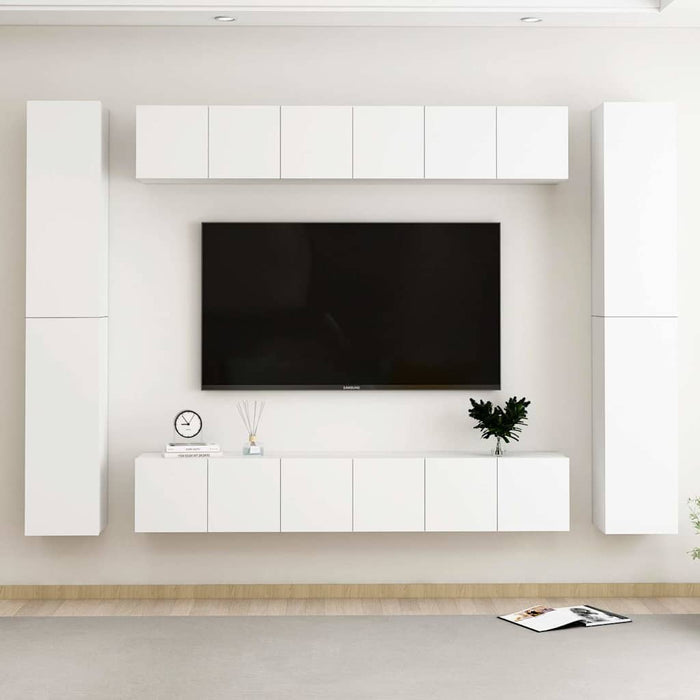 Set dulapuri TV, 10 piese, alb, lemn prelucrat - WALTI WALTI