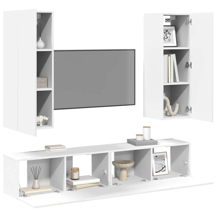 Set dulapuri TV, 4 piese, alb, lemn prelucrat - WALTI WALTI